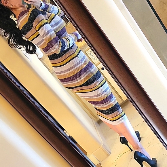 Chaser Veda Striped Multicolor Long Sleeve Sweater Dress w/ Sparkle, S - Picture 6 of 16